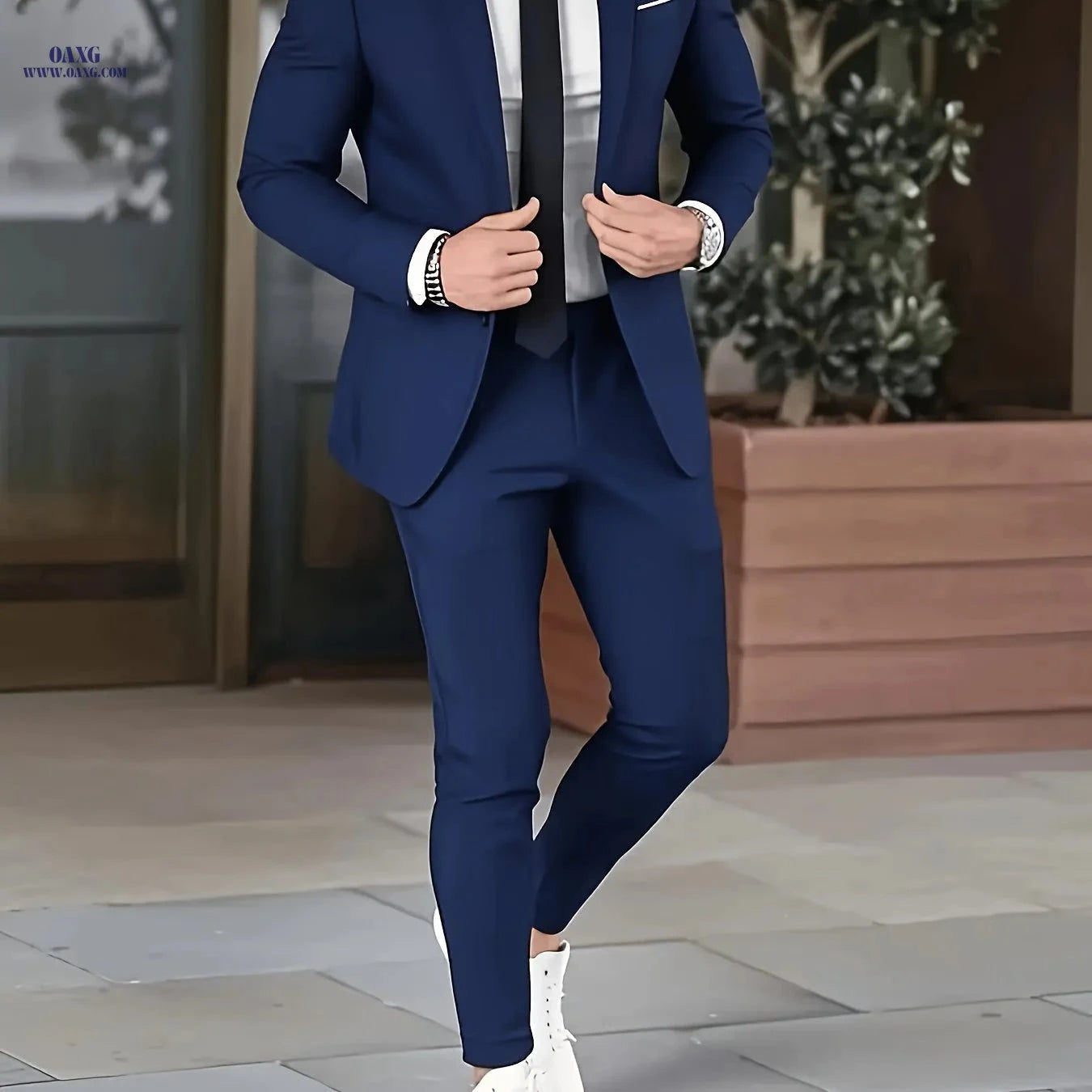 Men's Wedding Suit Set - Beige Collar Notch Jacket & Pants   OAXG 