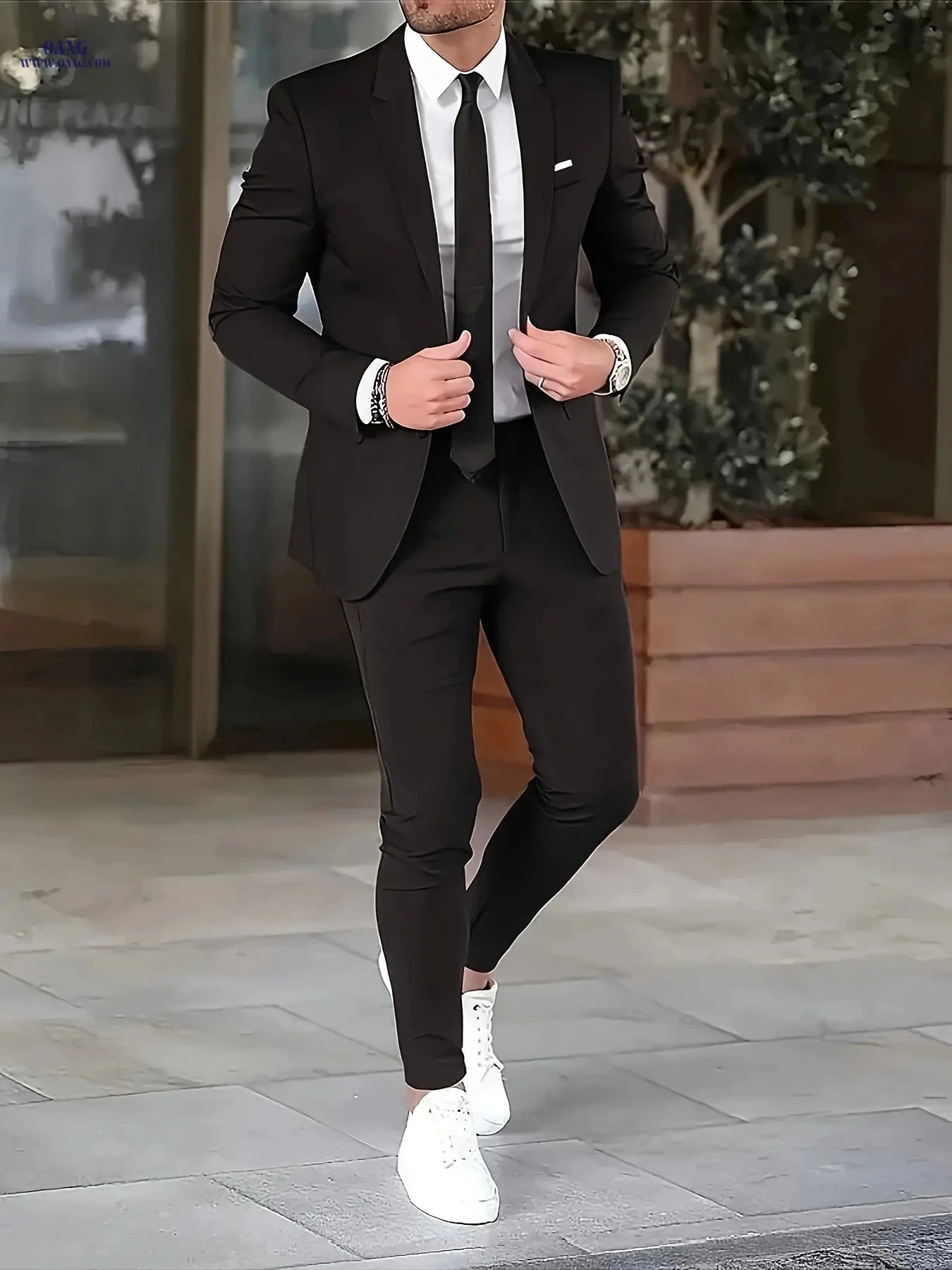 Men's Wedding Suit Set - Beige Collar Notch Jacket & Pants   OAXG 