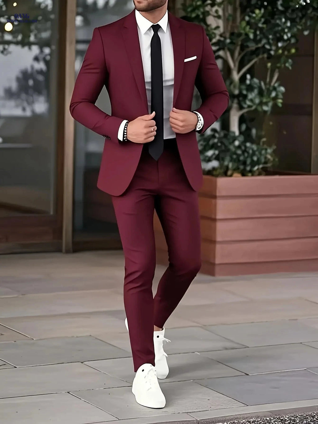 Men's Wedding Suit Set - Beige Collar Notch Jacket & Pants   OAXG 