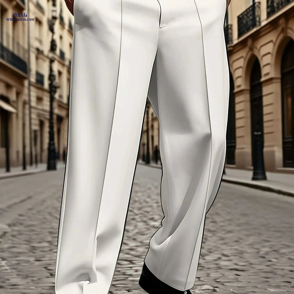 Men's White Casual Trousers - Elastic Drawstring & Belt Loops   OAXG White / M