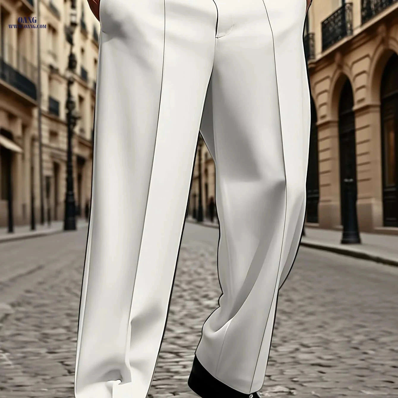 Men's White Casual Trousers - Elastic Drawstring & Belt Loops   OAXG White / M