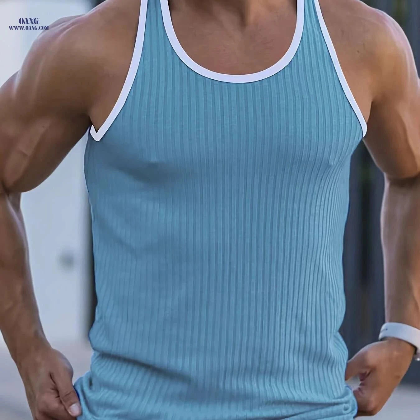 Men's White Tank Top - Black Stripes, Soft for Summer Sports   OAXG White / S