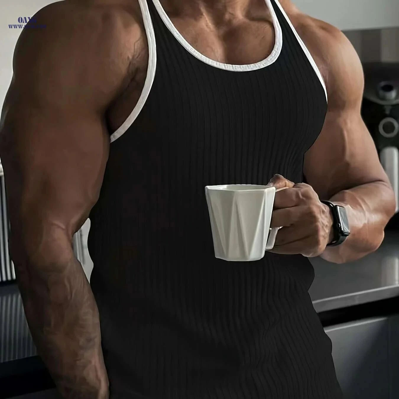 Men's White Tank Top - Black Stripes, Soft for Summer Sports   OAXG White / S