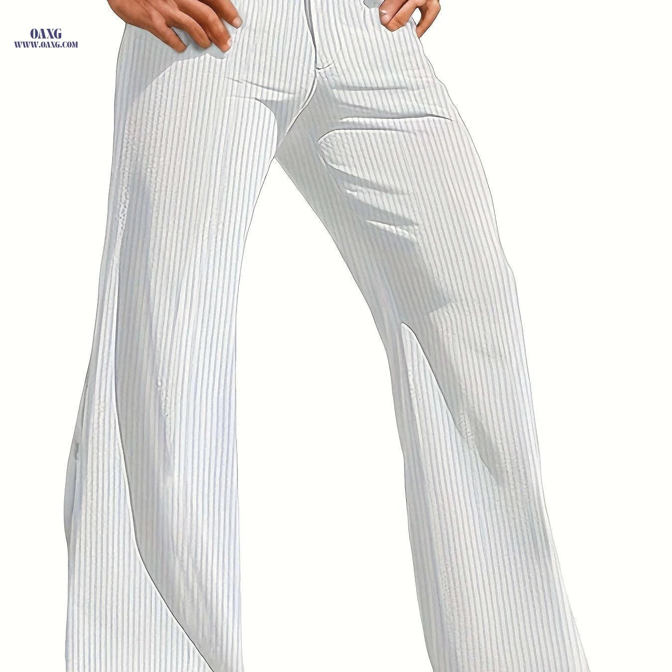 Men's Wide-Leg Casual Pants - Solid Color, Regular Fit, Polyester   OAXG 