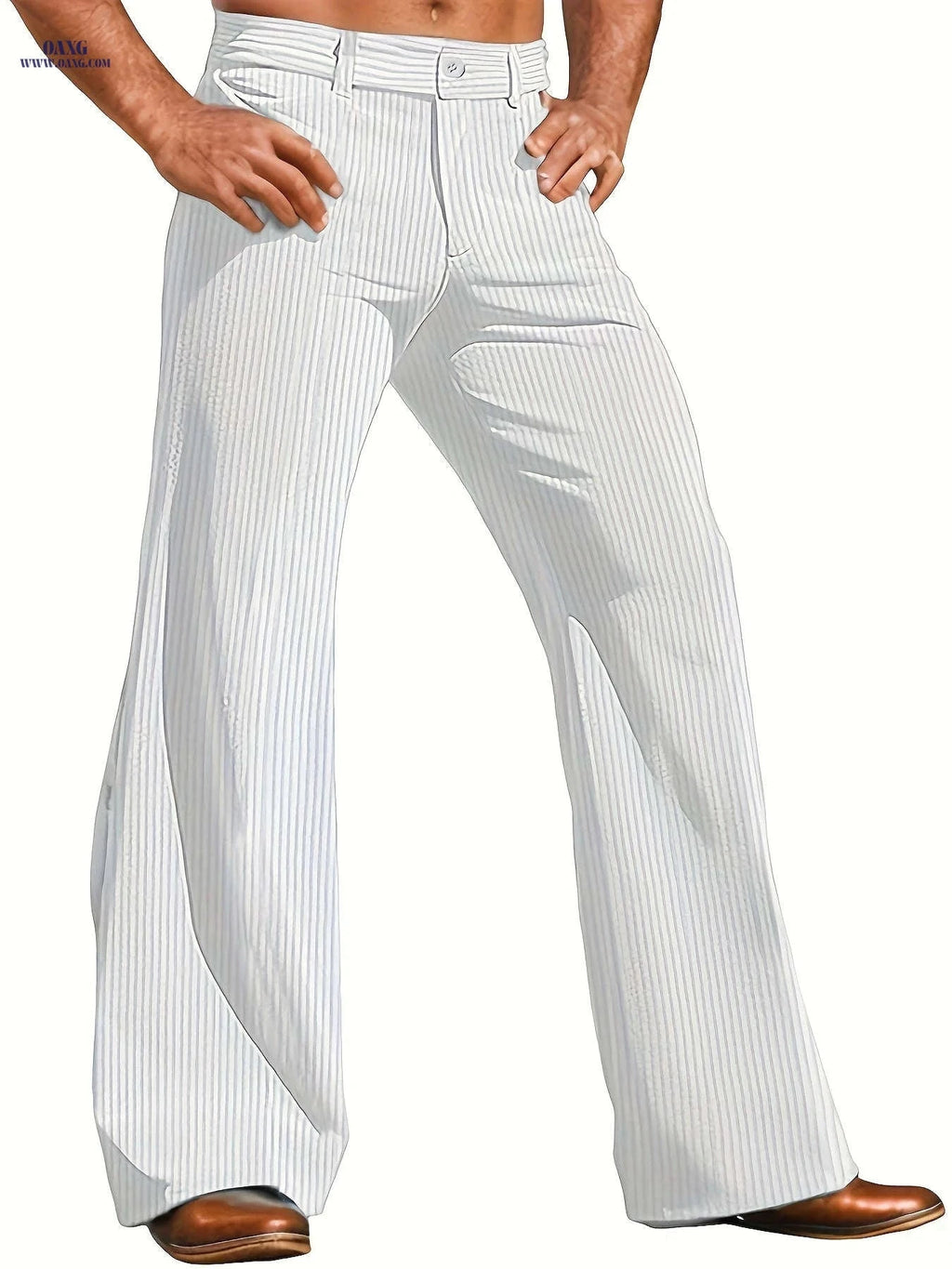 Men's Wide-Leg Casual Pants - Solid Color, Regular Fit, Polyester   OAXG 