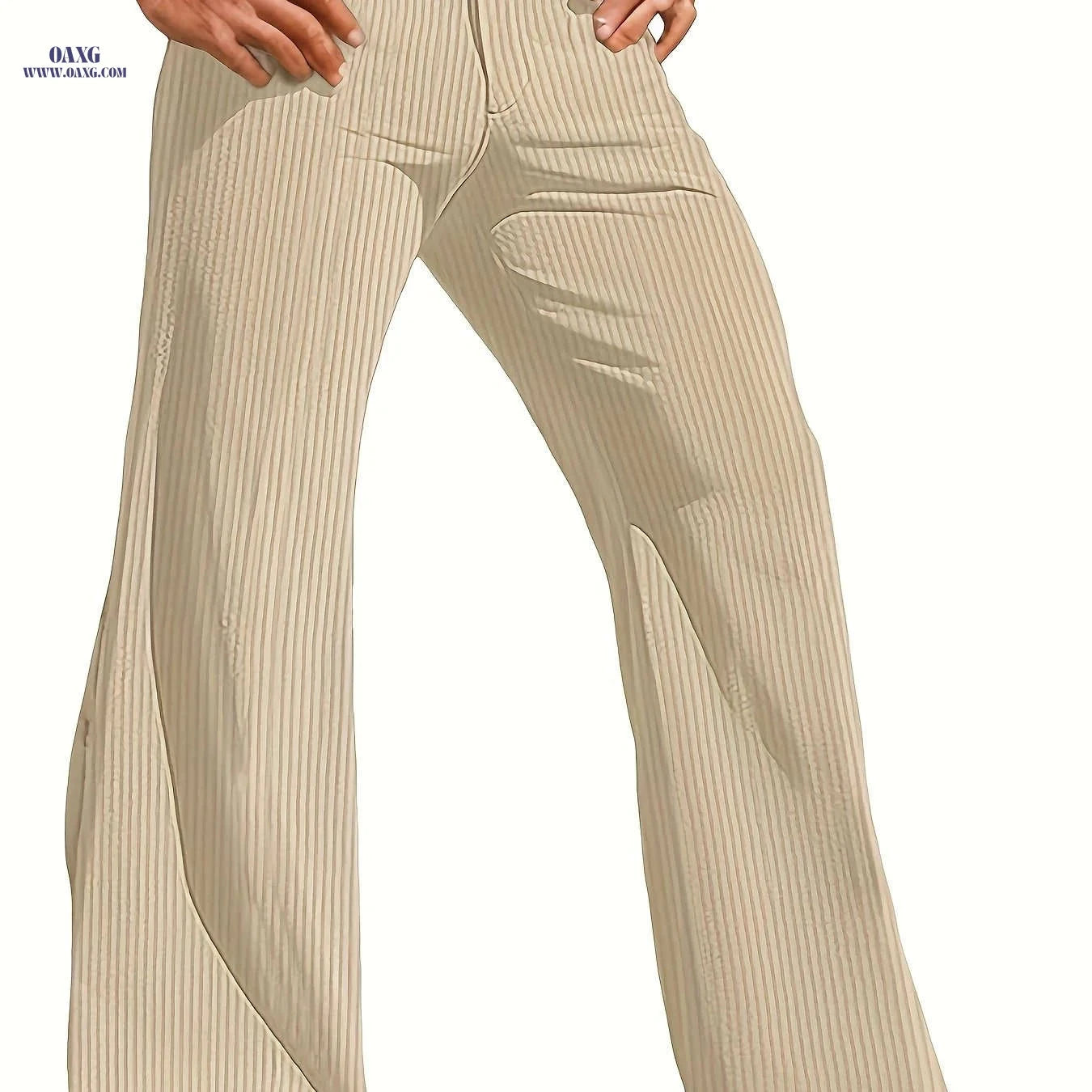 Men's Wide-Leg Casual Pants - Solid Color, Regular Fit, Polyester   OAXG 