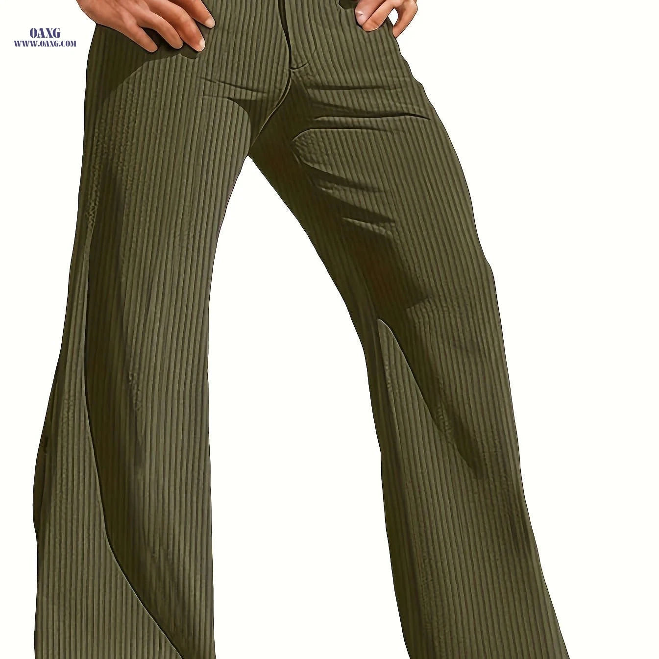 Men's Wide-Leg Casual Pants - Solid Color, Regular Fit, Polyester   OAXG 