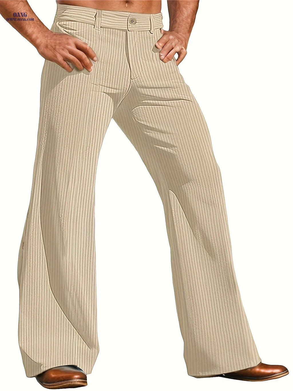 Men's Wide-Leg Casual Pants - Solid Color, Regular Fit, Polyester   OAXG 