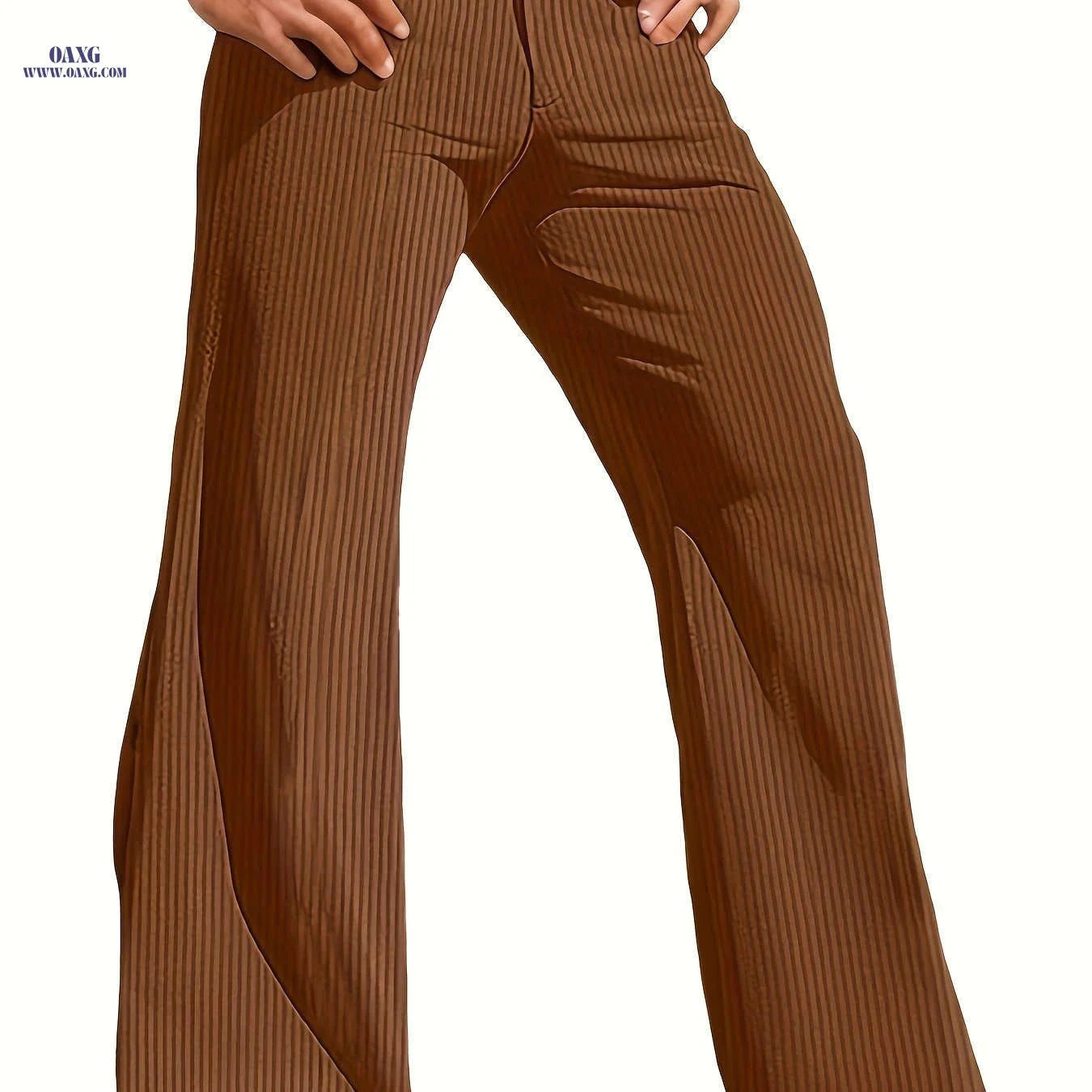 Men's Wide-Leg Casual Pants - Solid Color, Regular Fit, Polyester   OAXG Coffee Brown / FR S