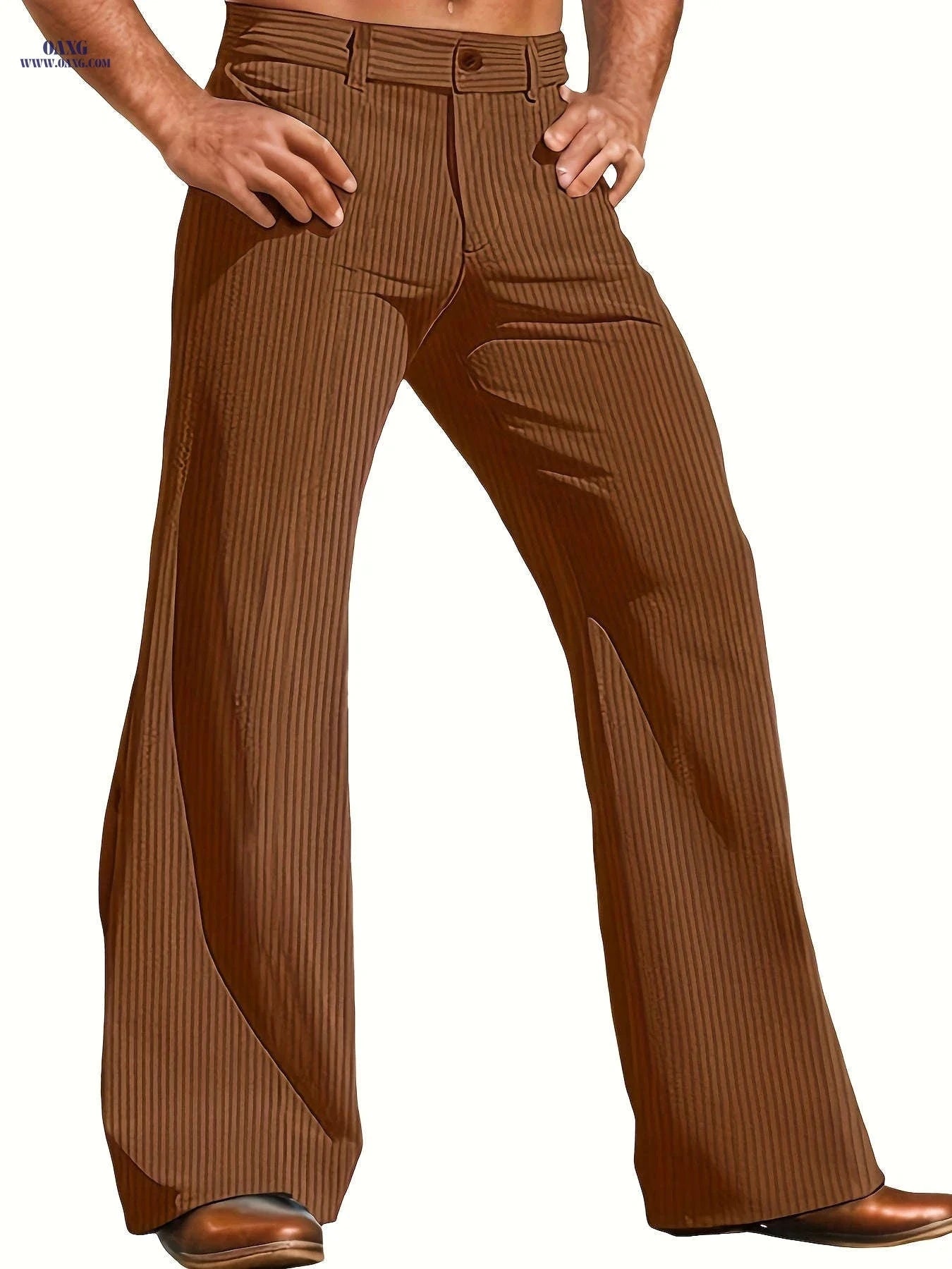 Men's Wide-Leg Casual Pants - Solid Color, Regular Fit, Polyester   OAXG Coffee Brown / FR S
