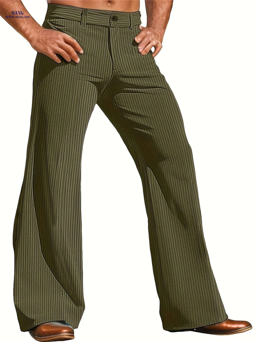 Men's Wide-Leg Casual Pants - Solid Color, Regular Fit, Polyester   OAXG Coffee Brown / FR S