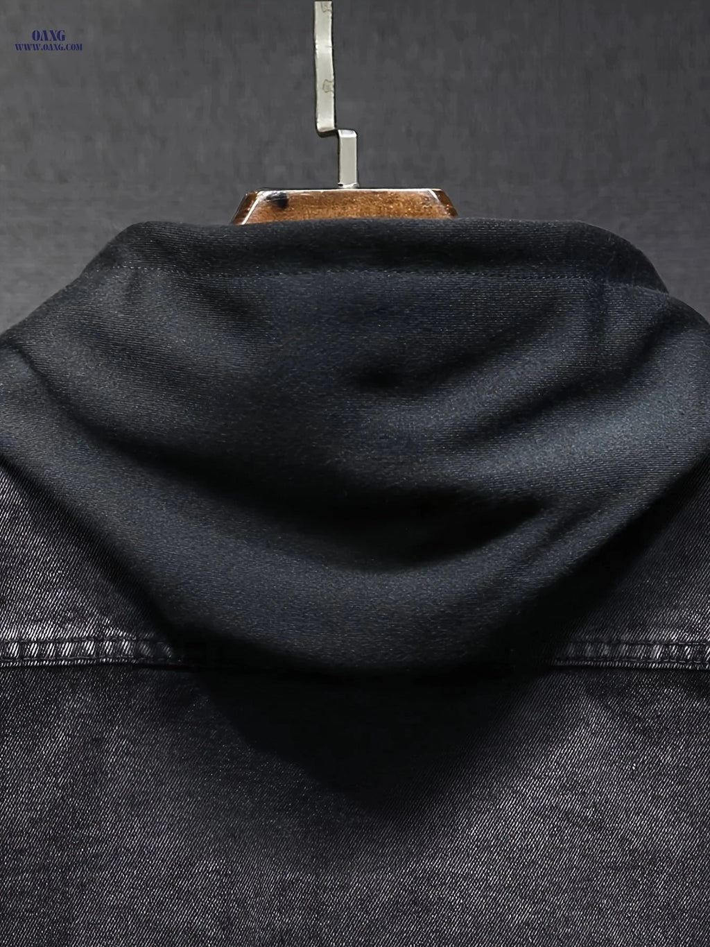 Men's Windproof Denim Jacket - Black-Grey Slim Fit with Detachable Hood   OAXG Deep Grey / FR S