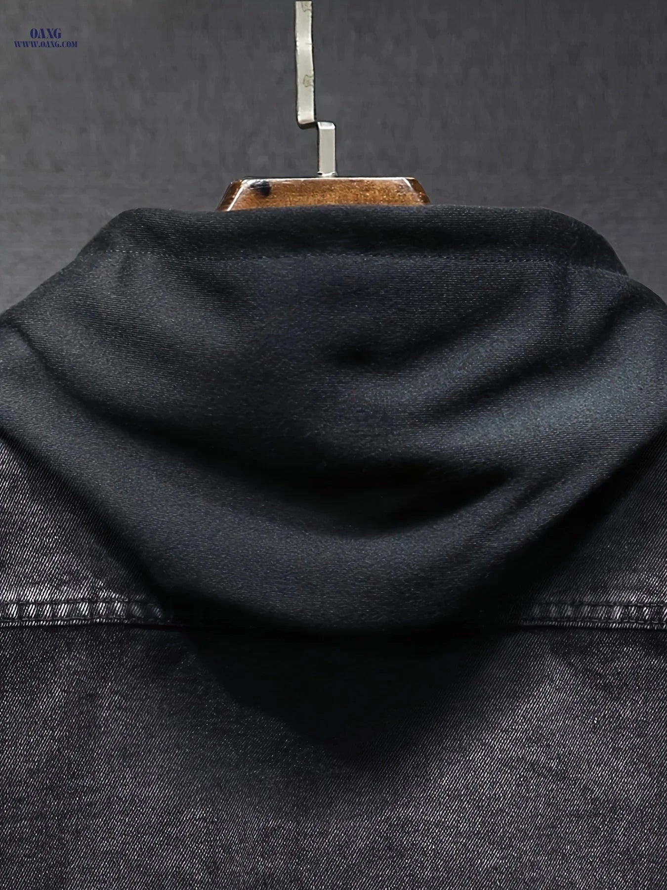 Men's Windproof Denim Jacket - Black-Grey Slim Fit with Detachable Hood   OAXG Deep Grey / FR S