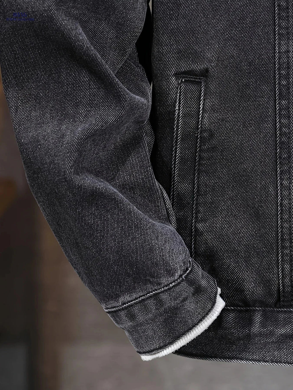 Men's Windproof Denim Jacket - Black-Grey Slim Fit with Detachable Hood   OAXG Deep Grey / FR S