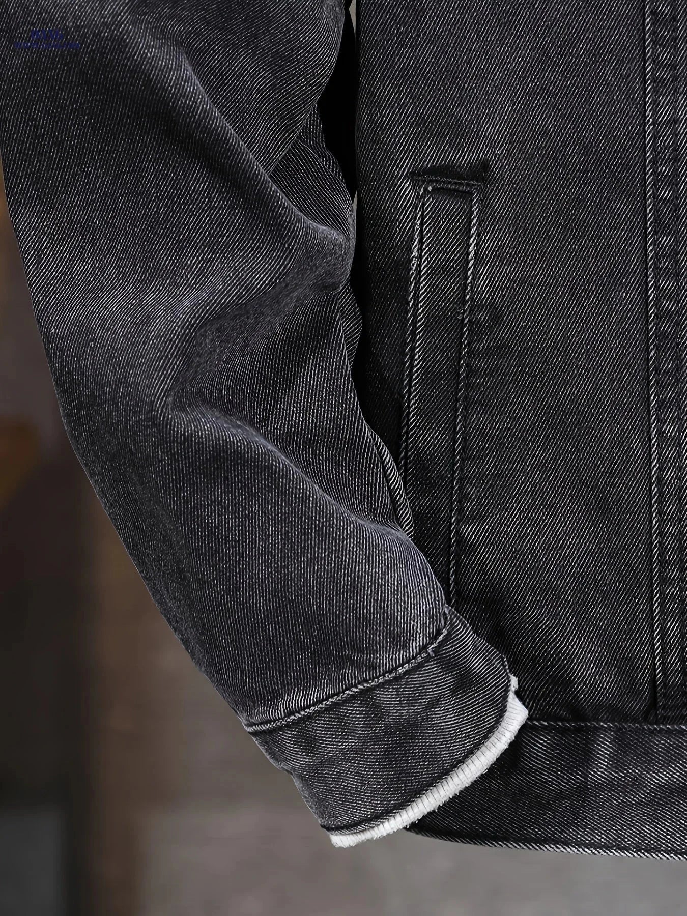Men's Windproof Denim Jacket - Black-Grey Slim Fit with Detachable Hood   OAXG Deep Grey / FR S