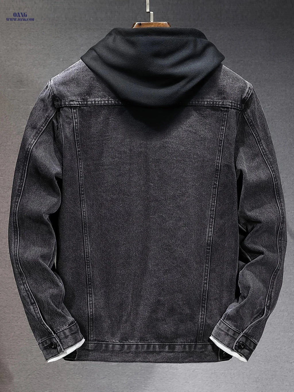 Men's Windproof Denim Jacket - Black-Grey Slim Fit with Detachable Hood   OAXG Deep Grey / FR S