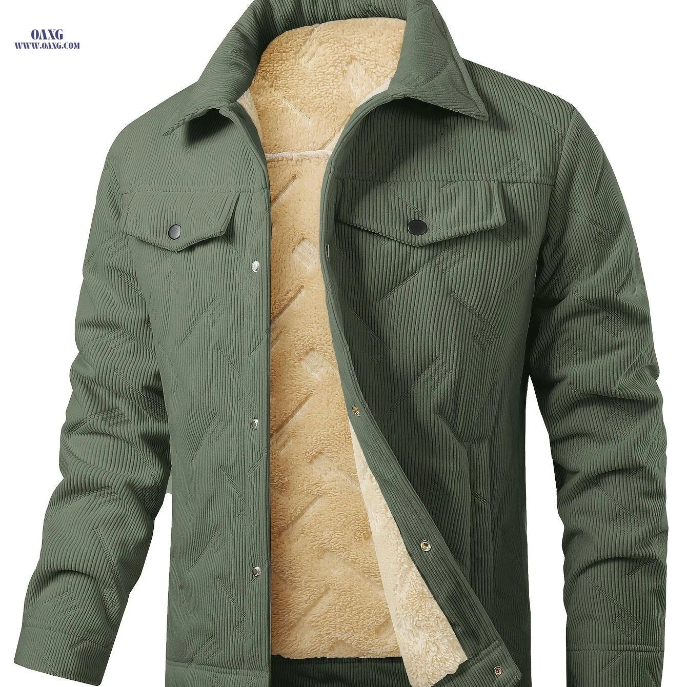 Men's Winter Corduroy Padded Coat - Vintage Style, Double Pockets   OAXG Beige / FR XS