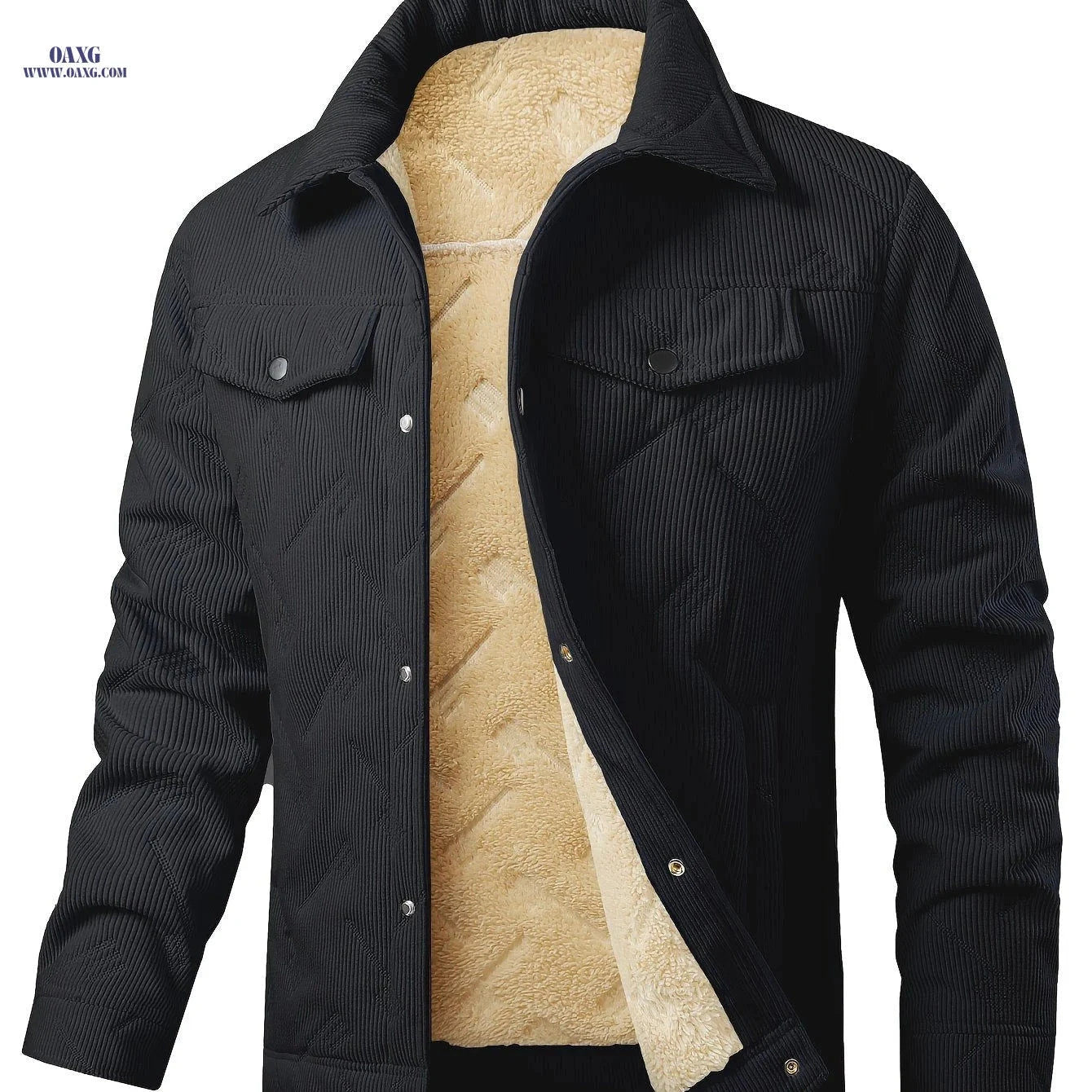 Men's Winter Corduroy Padded Coat - Vintage Style, Double Pockets   OAXG Beige / FR XS