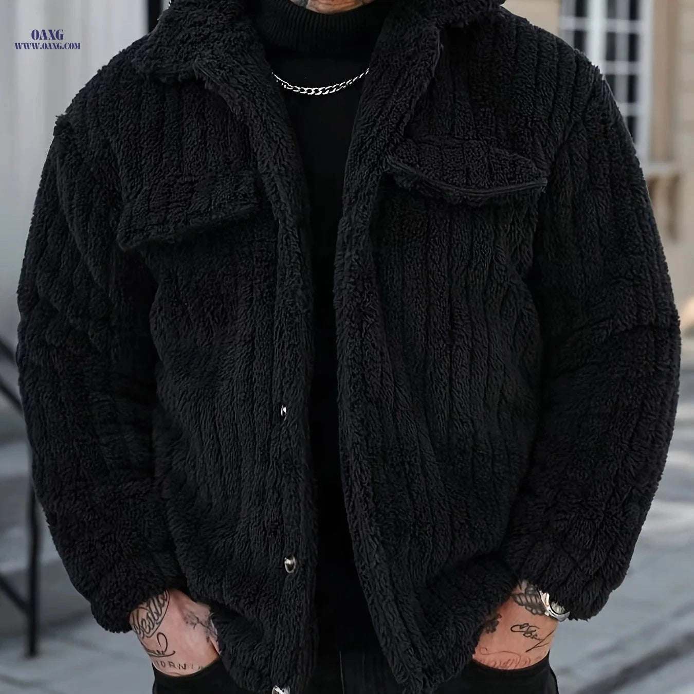 Men's Winter Flannel Jacket - Striped Design for Casual Wear   OAXG 
