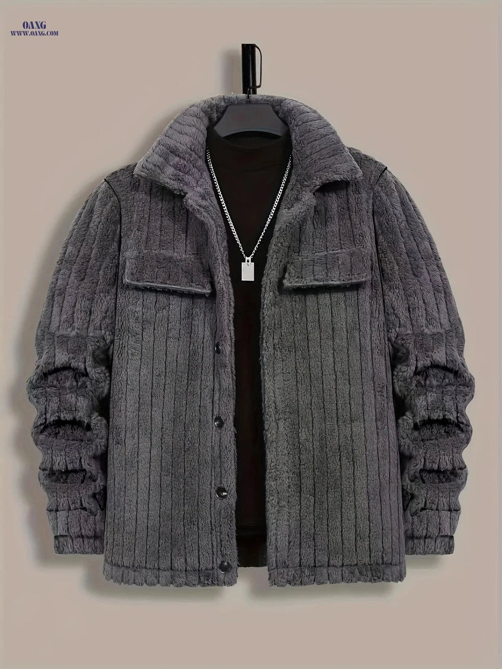 Men's Winter Flannel Jacket - Striped Design for Casual Wear   OAXG Black / FR S