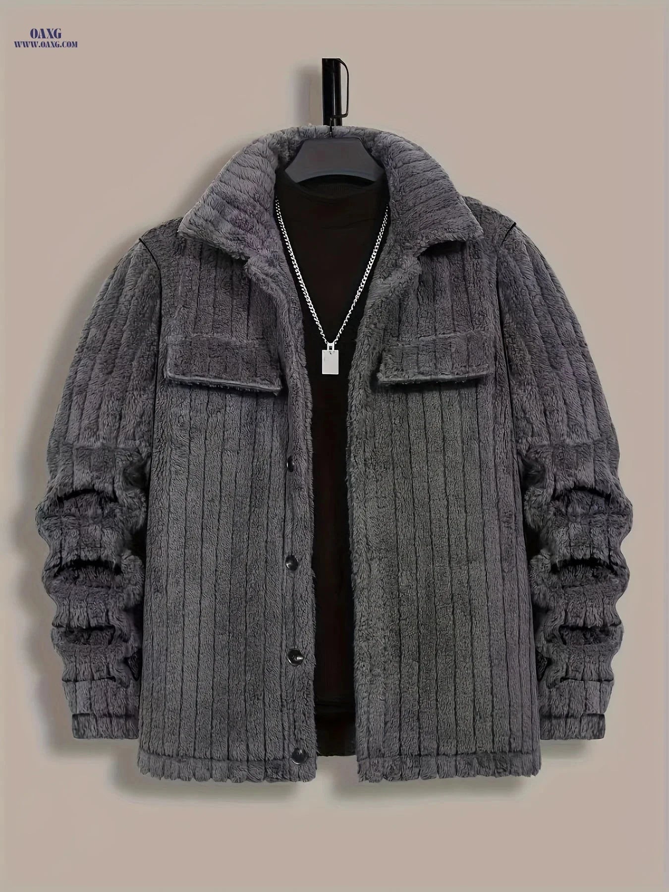 Men's Winter Flannel Jacket - Striped Design for Casual Wear   OAXG Black / FR S