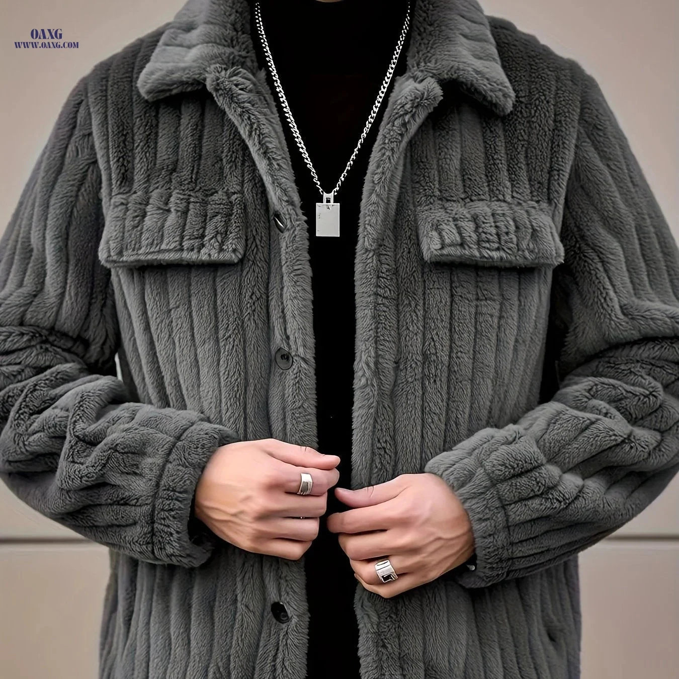 Men's Winter Flannel Jacket - Striped Design for Casual Wear   OAXG Black / FR S