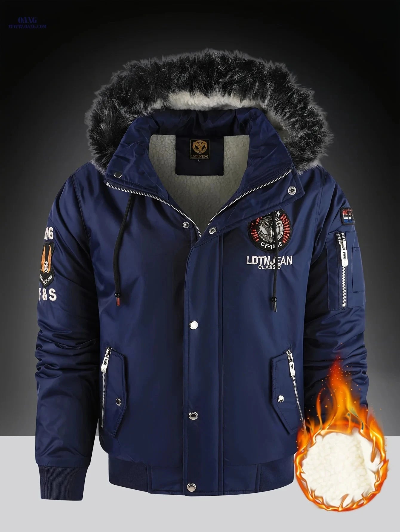 Men's Winter Hooded Jacket - Warm, Thick, Perfect for Hiking   OAXG Navy Color / FR XS