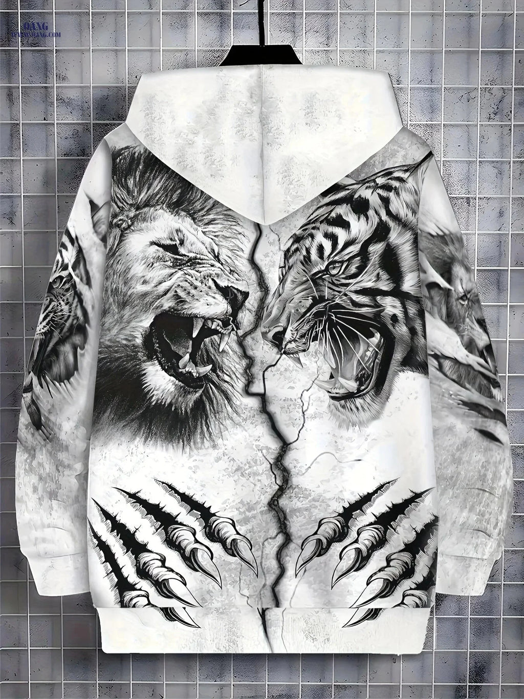 Men's Winter Hoodie - Cozy Zip-Up Jacket with Tiger Print Design   OAXG 【Multicolor】 / FR M