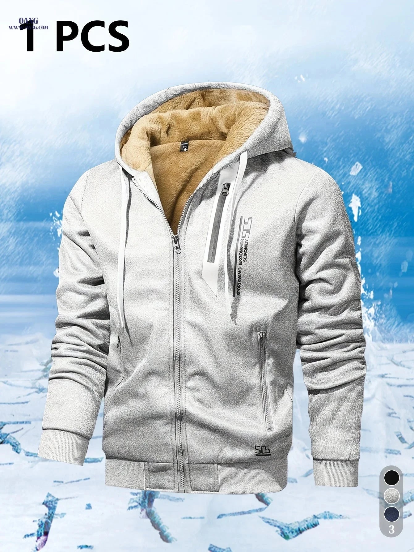 Men's Winter-Lined Sweatshirt Jacket - Warm, Hooded, Zippered Style   OAXG 