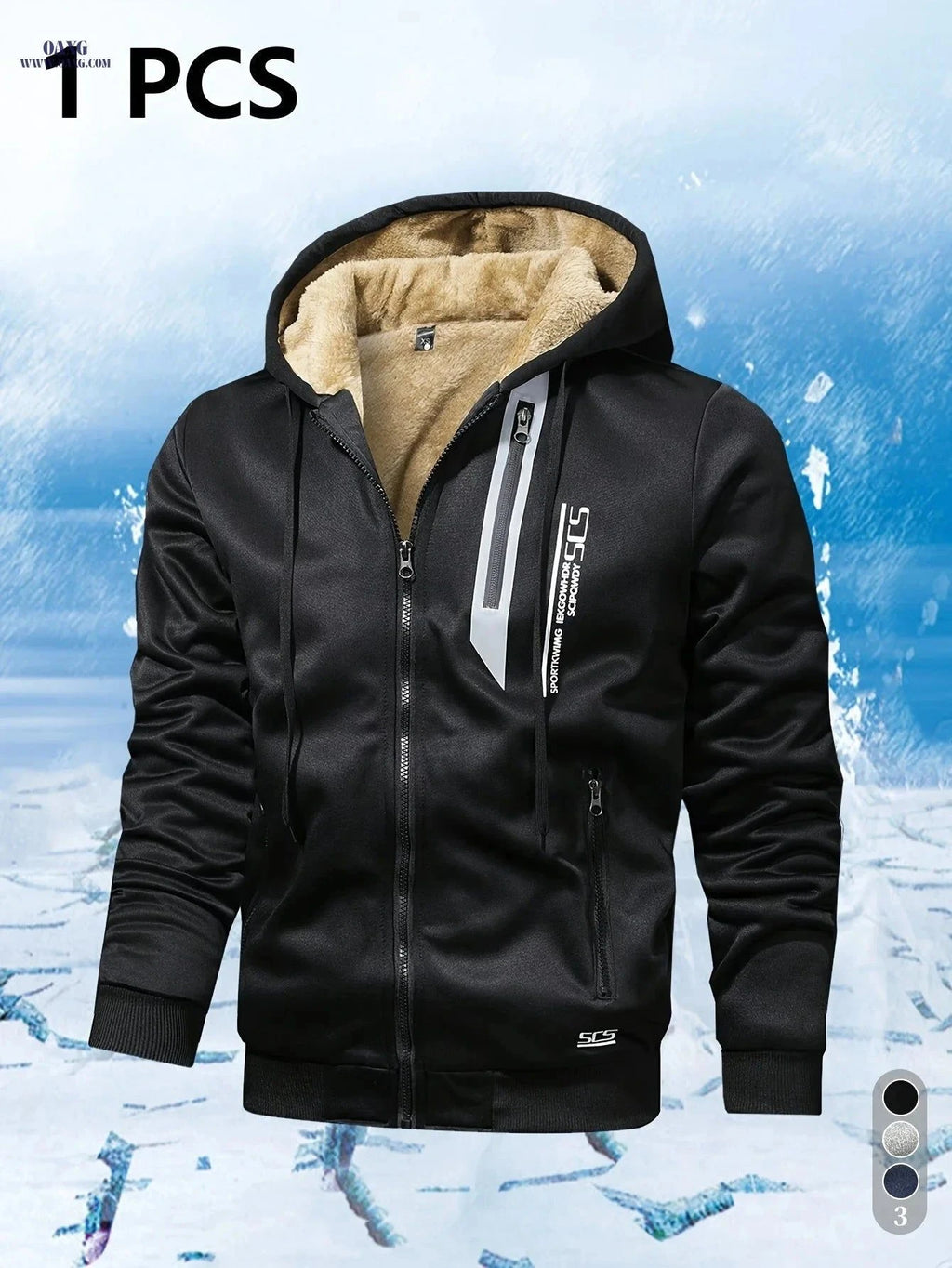 Men's Winter-Lined Sweatshirt Jacket - Warm, Hooded, Zippered Style   OAXG Dark Ash / FR XS