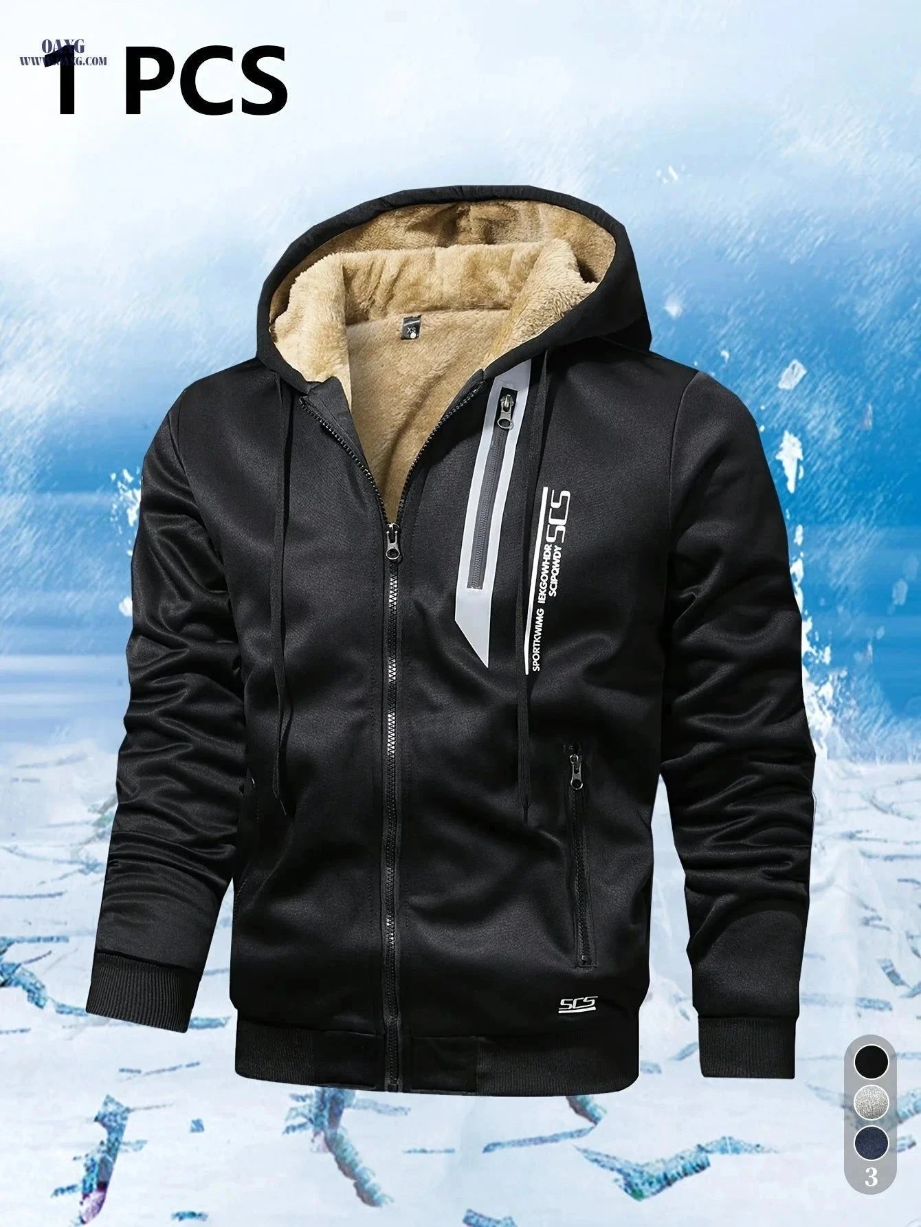 Men's Winter-Lined Sweatshirt Jacket - Warm, Hooded, Zippered Style   OAXG Dark Ash / FR XS