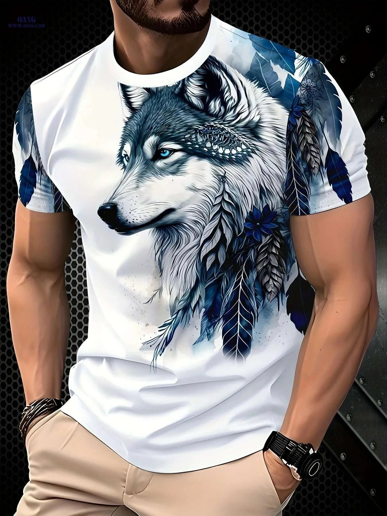 Men's Wolf Graphic T-Shirt - Breathable, Regular Fit, Casual Wear   OAXG 