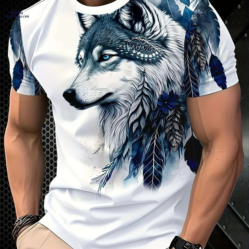 Men's Wolf Graphic T-Shirt - Breathable, Regular Fit, Casual Wear   OAXG 