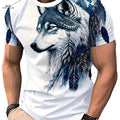 Men's Wolf Graphic Tee - Casual Breathable White T-Shirt, Machine Washable   OAXG Mixed Color / S
