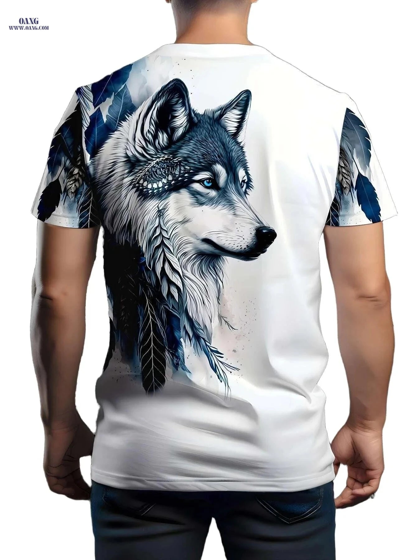 Men's Wolf Graphic Tee - Casual Breathable White T-Shirt, Machine Washable   OAXG Mixed Color / S