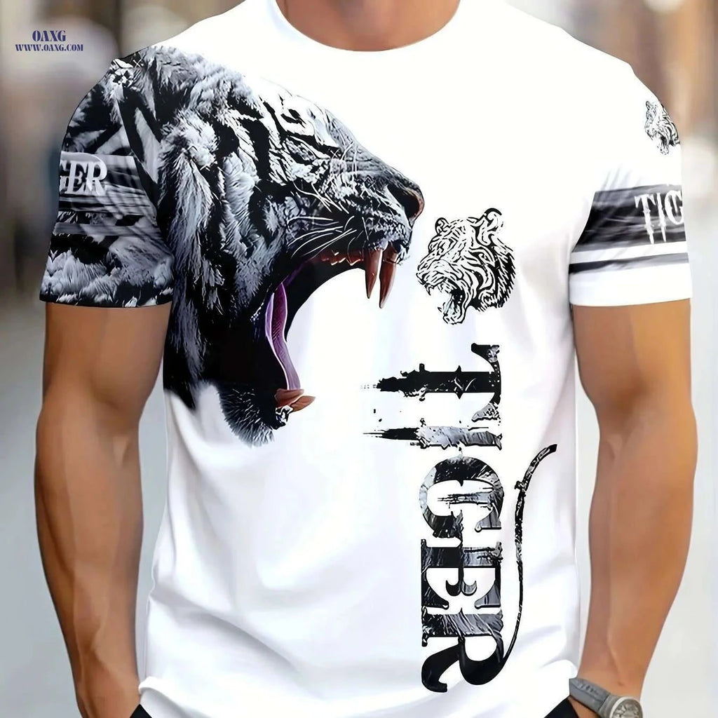 Men's & Women's Tiger Graphic T-Shirt - Casual 3D Animal Print   OAXG White / S