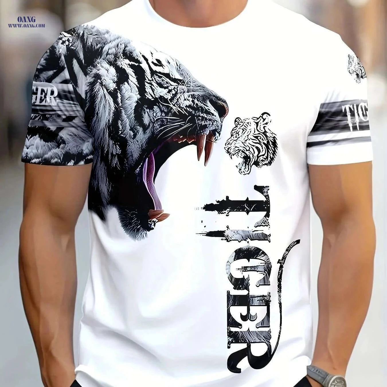 Men's & Women's Tiger Graphic T-Shirt - Casual 3D Animal Print   OAXG White / S