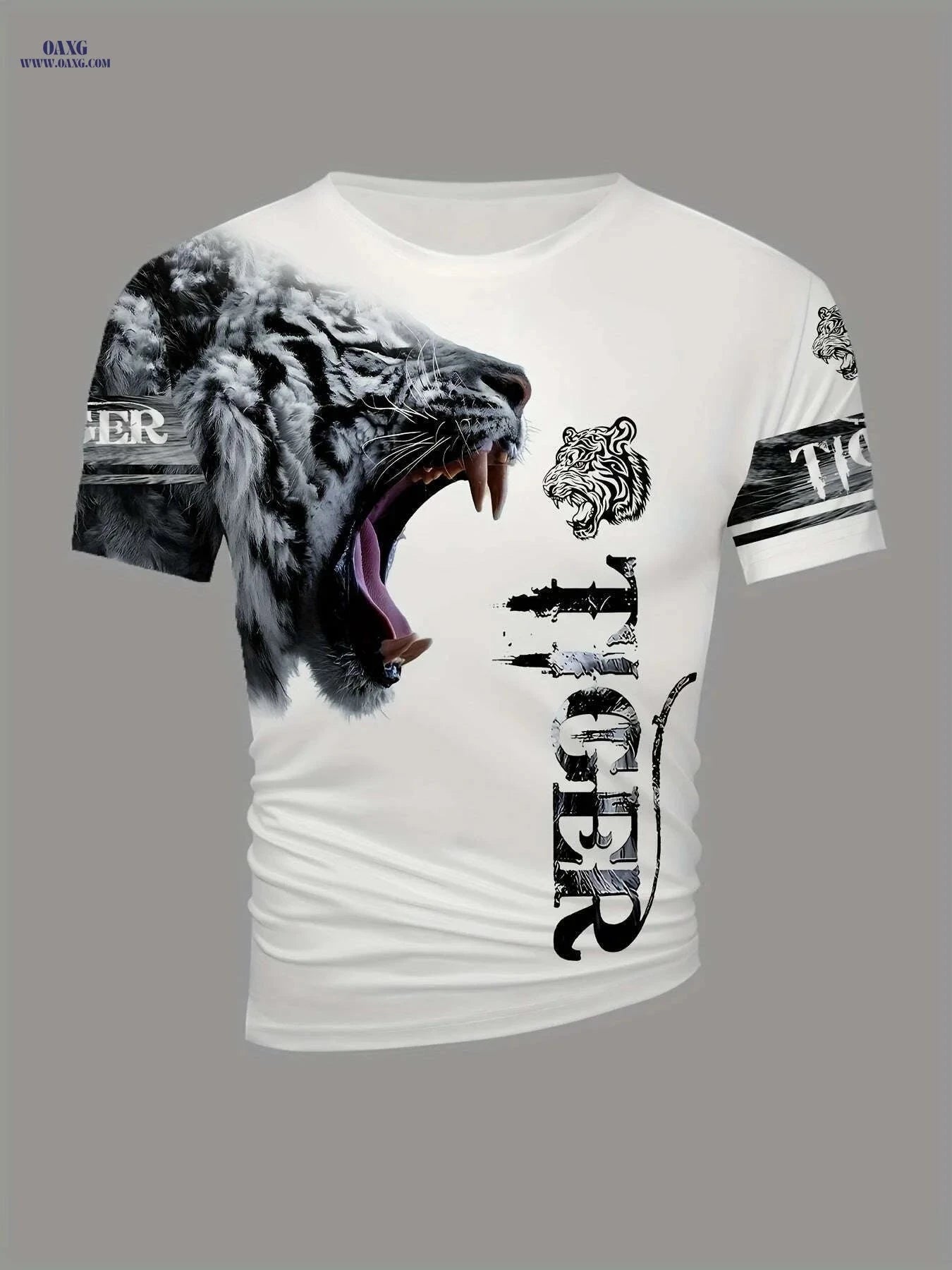 Men's & Women's Tiger Graphic T-Shirt - Casual 3D Animal Print   OAXG White / S