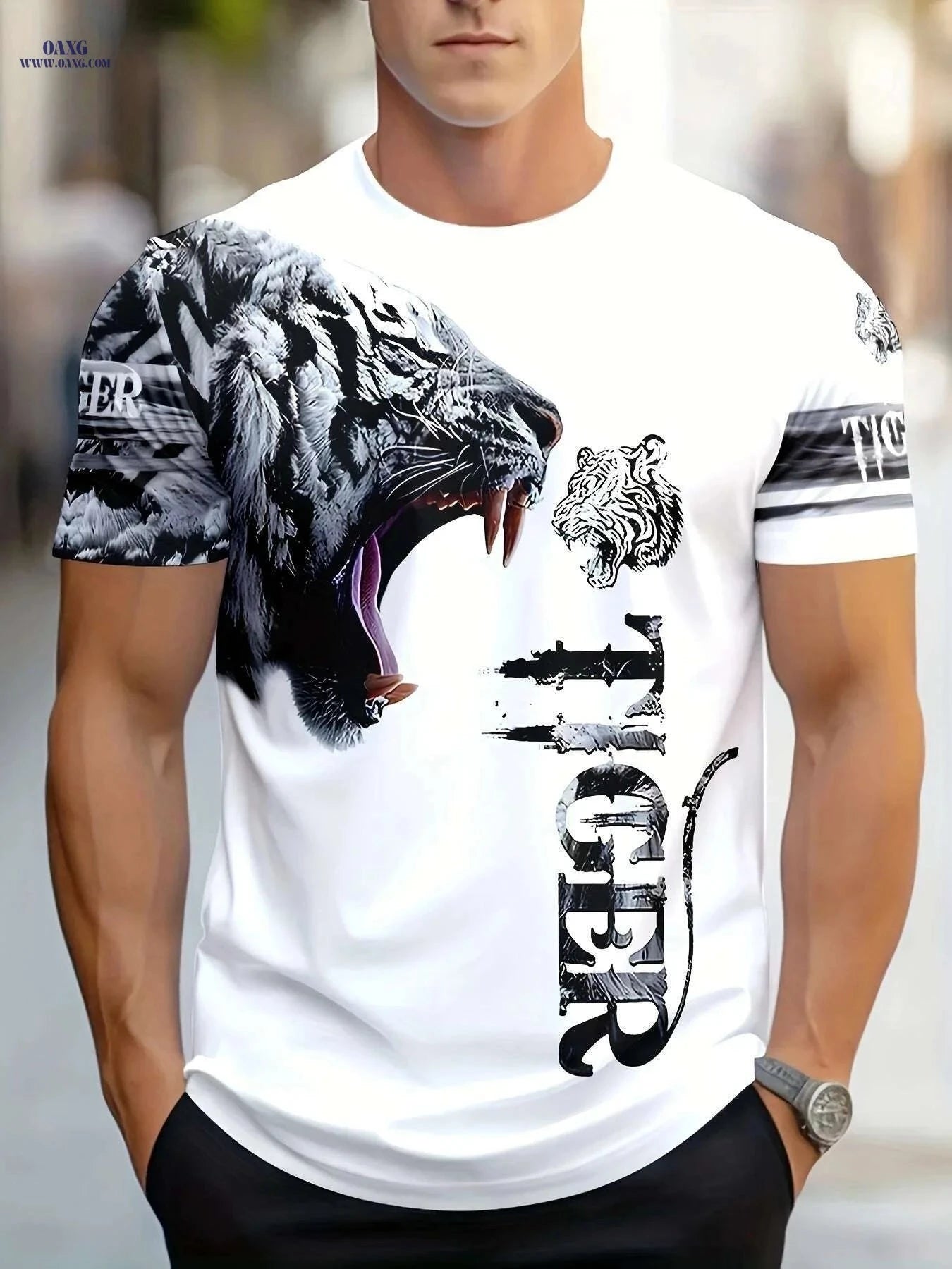 Men's & Women's Tiger Graphic T-Shirt - Casual 3D Animal Print   OAXG White / S