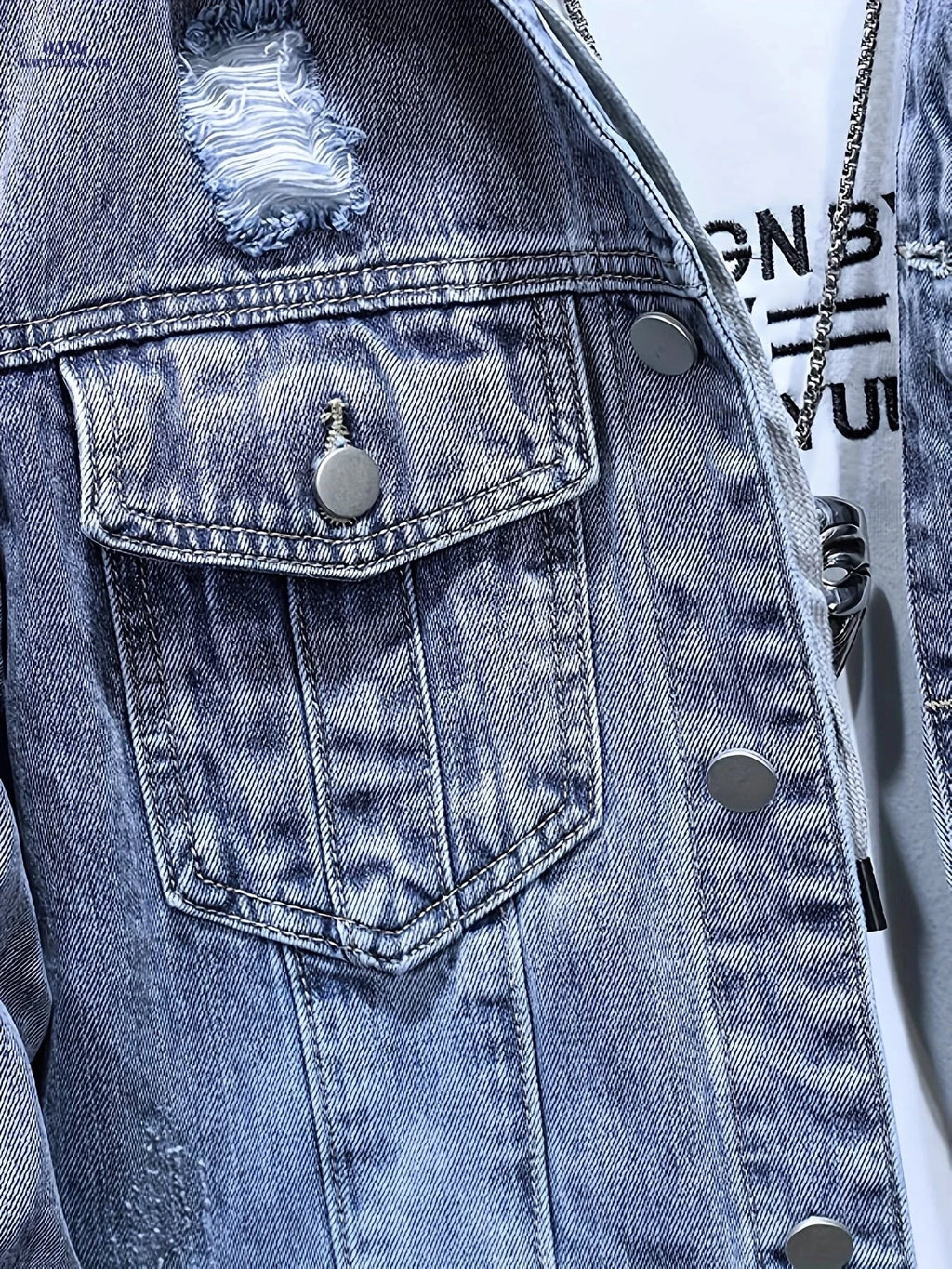Men's Worn Blue Denim Hooded Jacket - Wind-Resistant Casual Wear   OAXG Blue / FR S