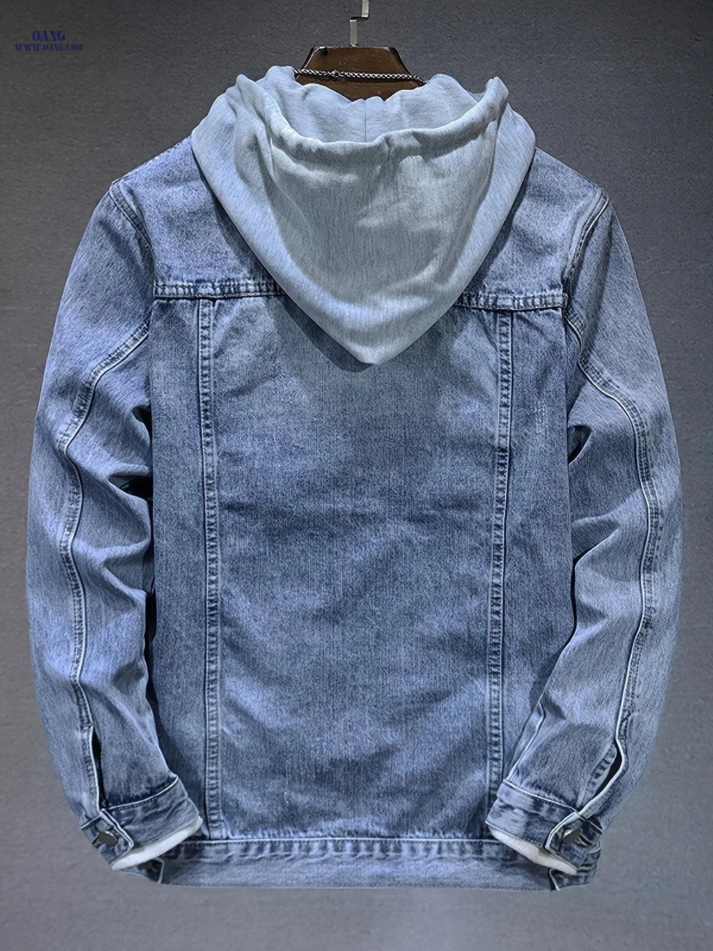 Men's Worn Blue Denim Hooded Jacket - Wind-Resistant Casual Wear   OAXG Blue / FR S