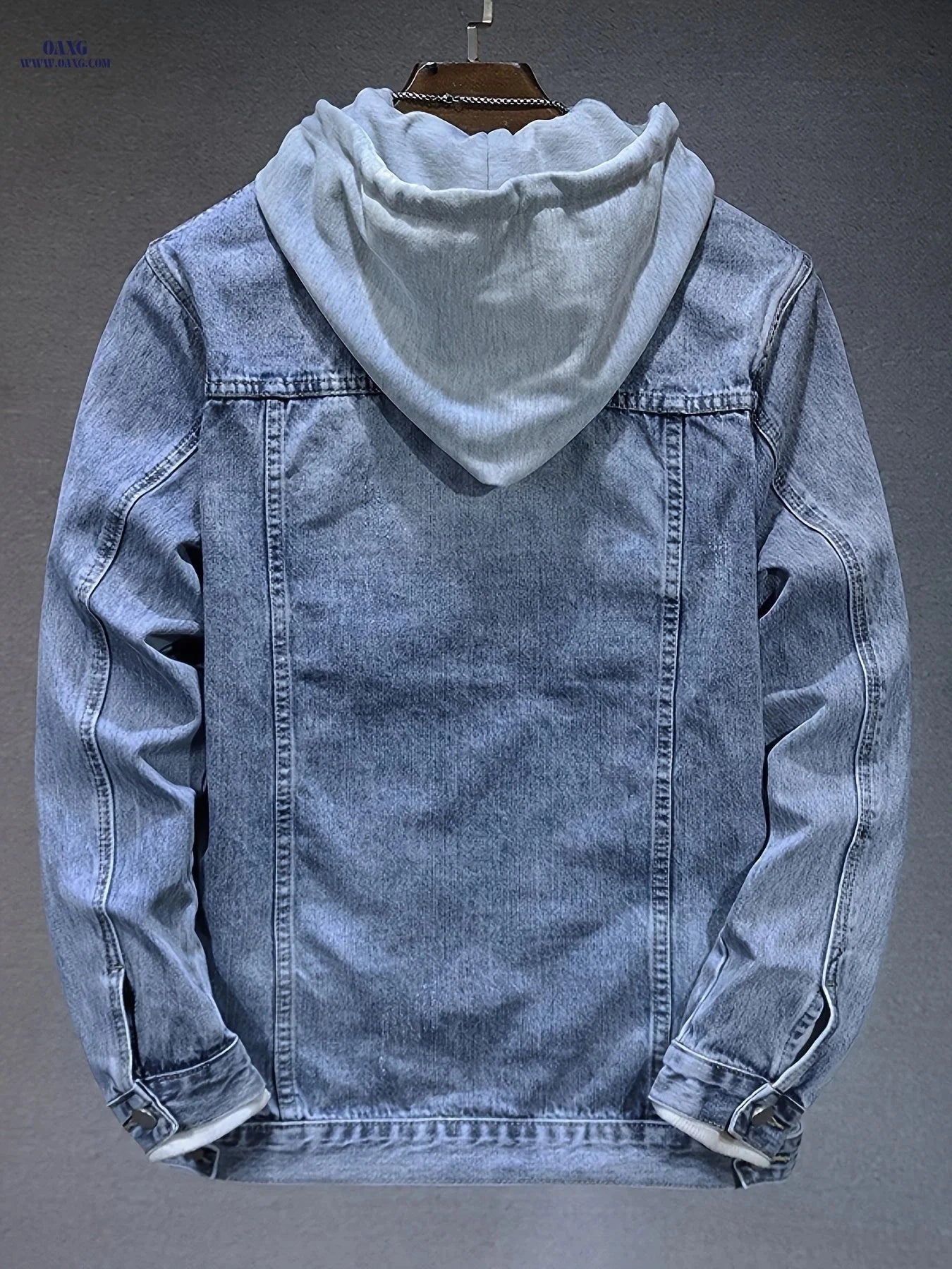 Men's Worn Blue Denim Hooded Jacket - Wind-Resistant Casual Wear   OAXG Blue / FR S