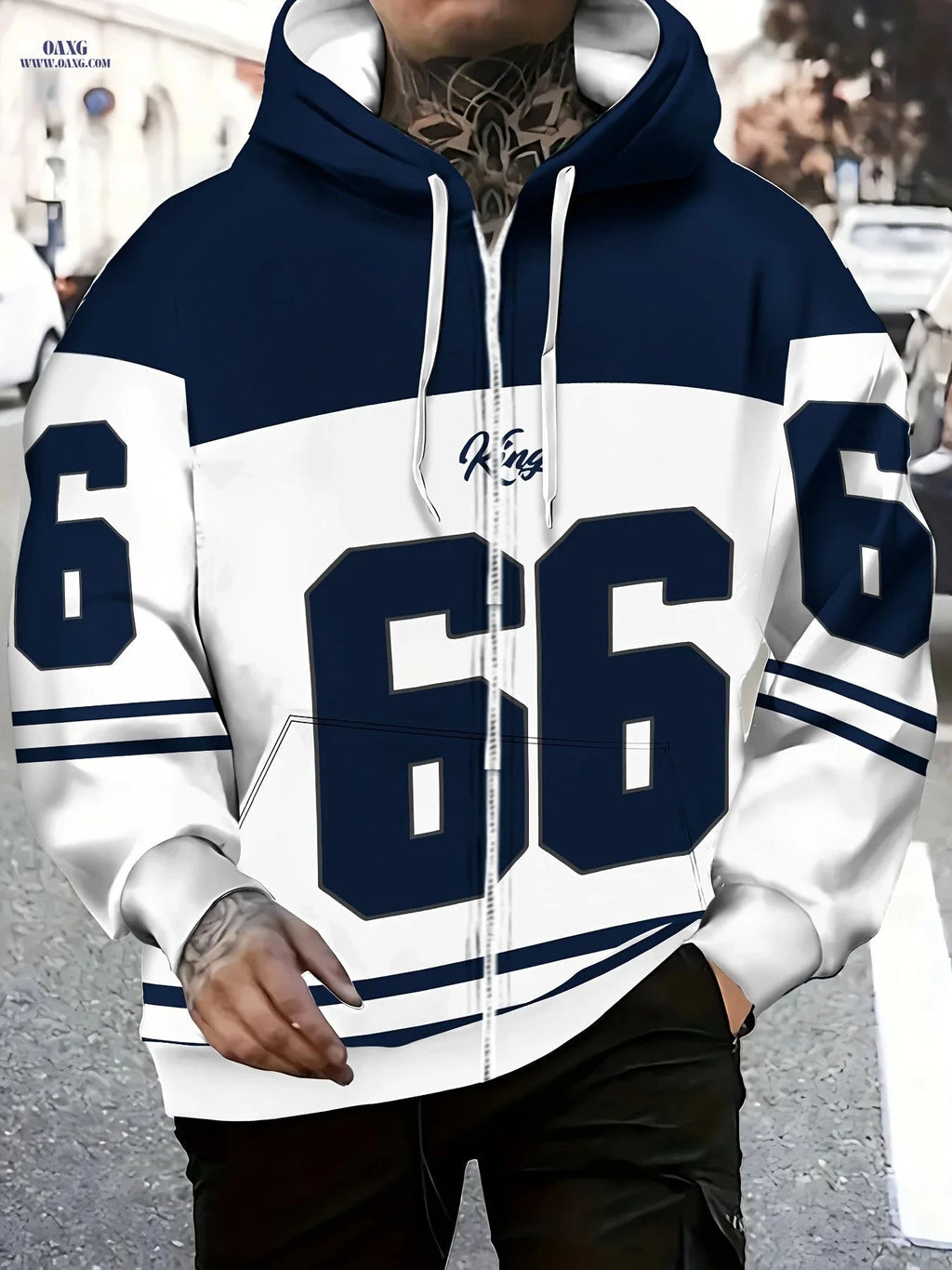 Men’s Zip-Up Hoodie - Casual Digital Pattern for Autumn & Winter   OAXG Navy Color / FR M