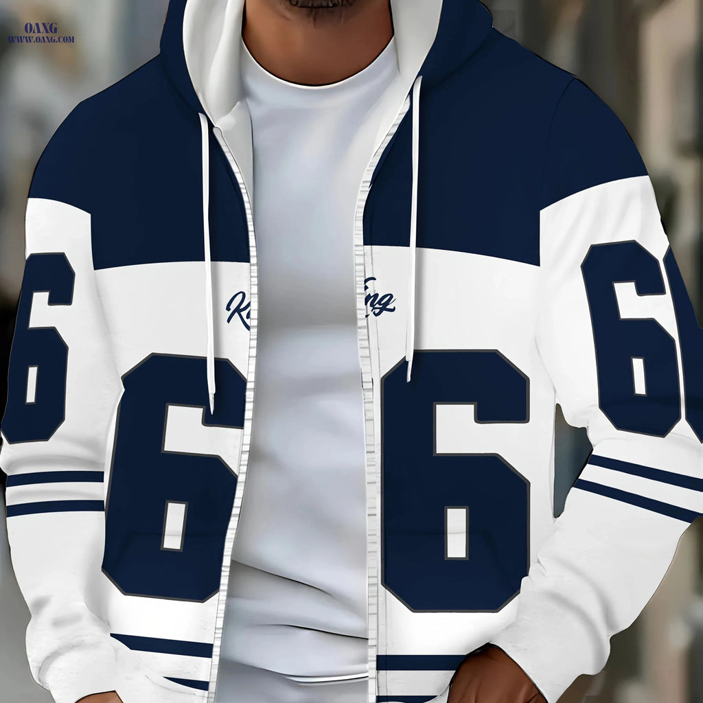 Men’s Zip-Up Hoodie - Casual Digital Pattern for Autumn & Winter   OAXG Navy Color / FR M