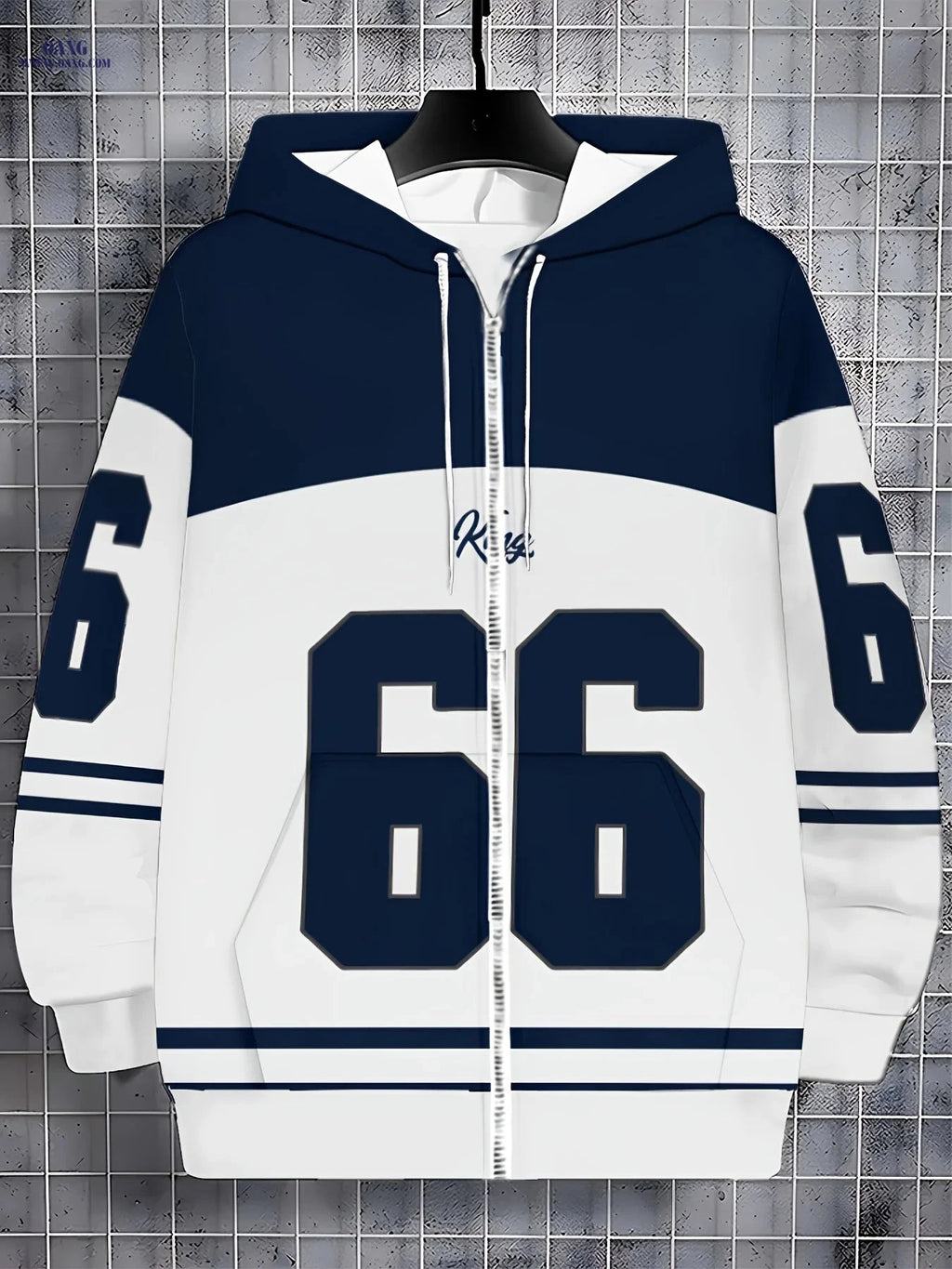 Men’s Zip-Up Hoodie - Casual Digital Pattern for Autumn & Winter   OAXG Navy Color / FR M