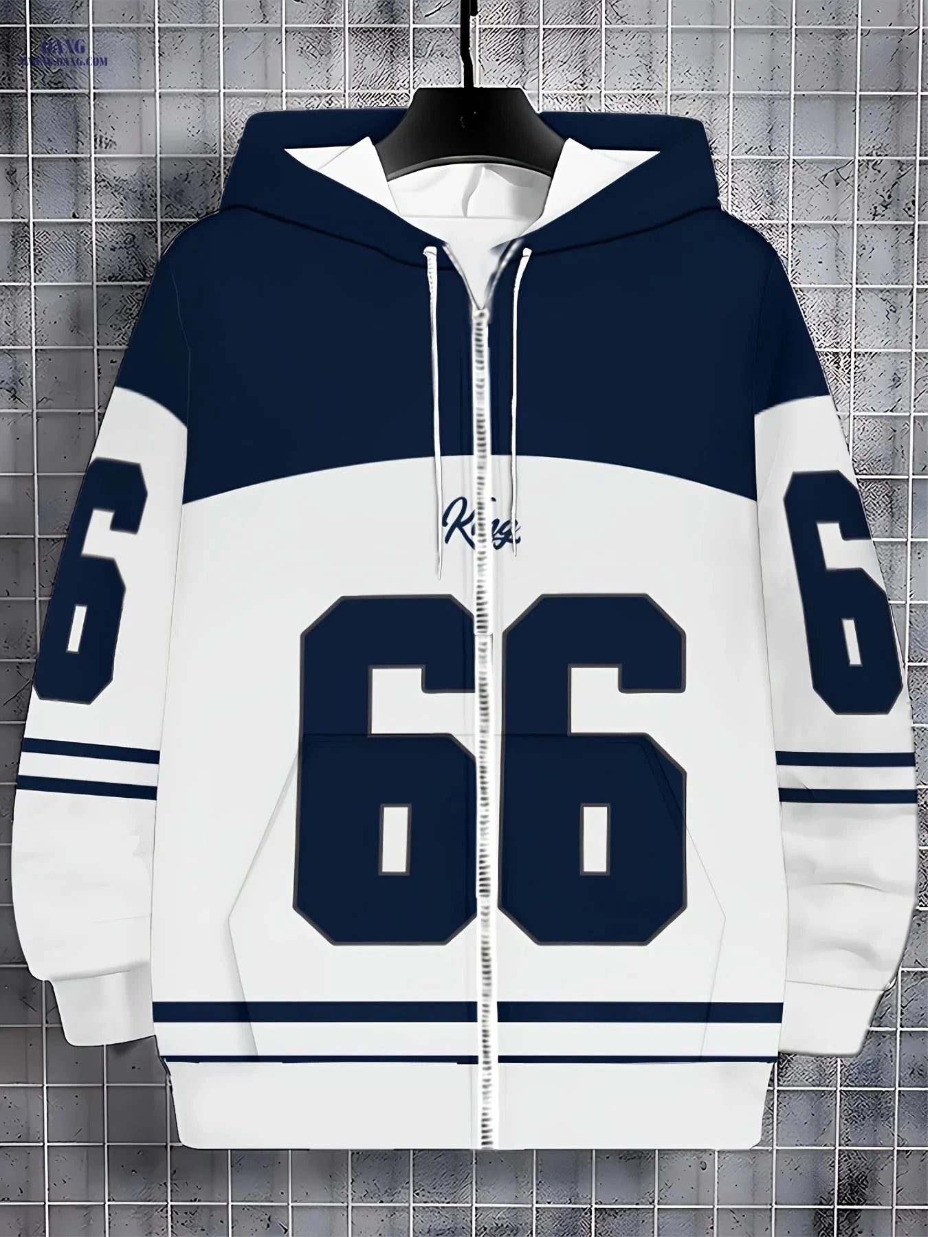 Men’s Zip-Up Hoodie - Casual Digital Pattern for Autumn & Winter   OAXG Navy Color / FR M