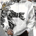 Men's Zip-Up Hoodie - Dragon Claws Print, Casual Loose Fit for Winter   OAXG Multicolor / FR S