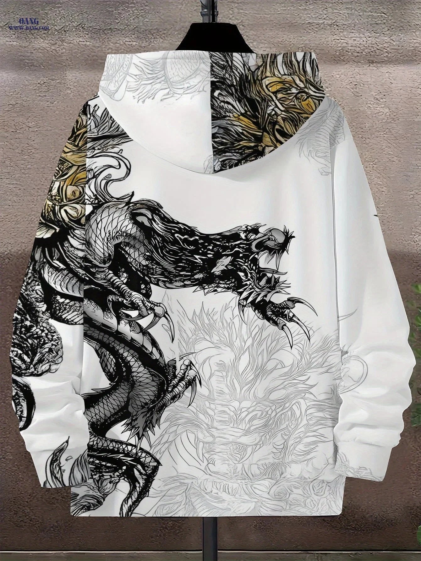 Men's Zip-Up Hoodie - Dragon Claws Print, Casual Loose Fit for Winter   OAXG Multicolor / FR S