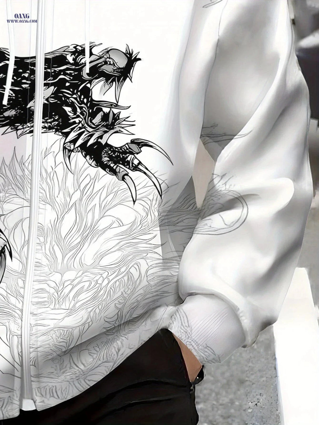 Men's Zip-Up Hoodie - Dragon Claws Print, Casual Loose Fit for Winter   OAXG Multicolor / FR S