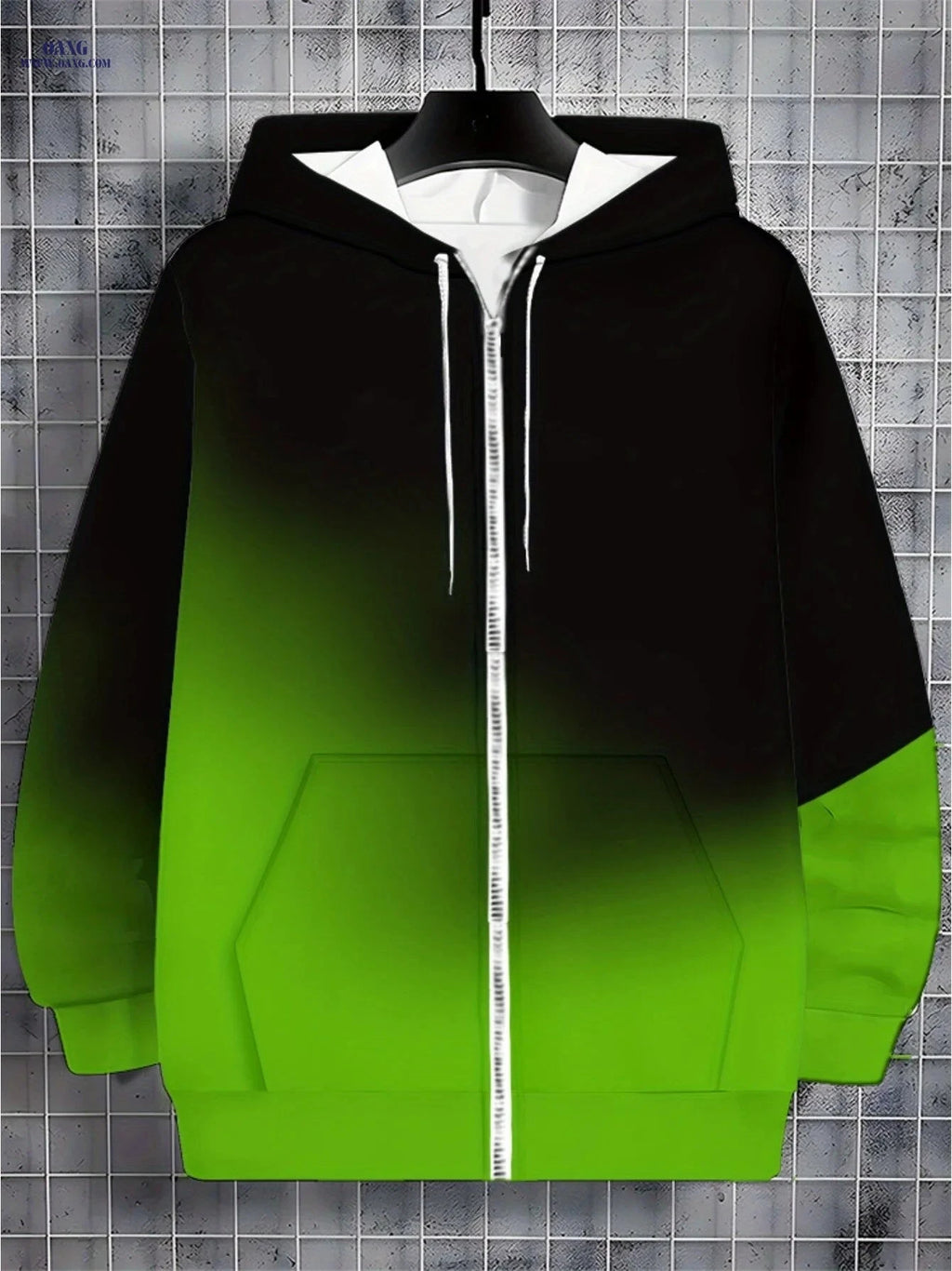 Men’s Zip-Up Hoodie - Gradient Green & Black for Outdoor Activities   OAXG Multicolor / FR M